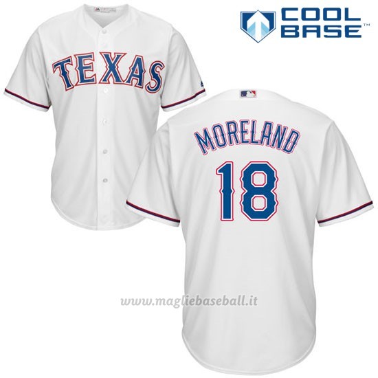 Maglia Baseball Uomo Texas Rangers Mitch Moreland Bianco Autentico Collezione Cool Base